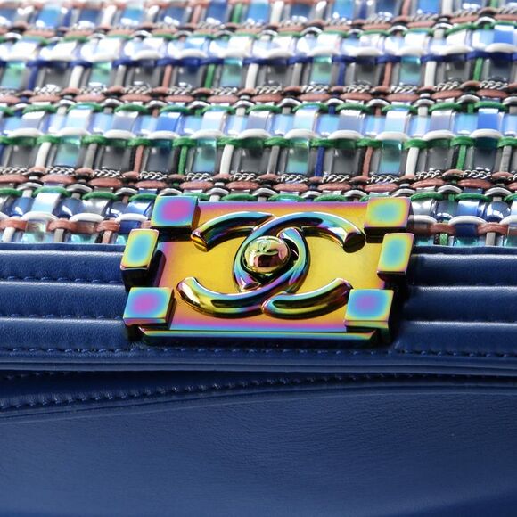 Chanel Boy Flap Bag Woven PVC with Lambskin Old Medium Blue, Multicolor - Picture 6 of 8